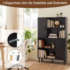 Sideboard Küchenschrank mit 4 Offenen Fächern & 2 Schränken mit Türen Kommode Braun/Schwarz