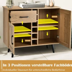 Sideboard Küchenschrank mit Türen und Schubladen Küchekommode im Landhausstil 90 x 40 x 79 cm Natur