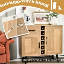 Sideboard Küchenschrank mit Türen und Schubladen Küchekommode im Landhausstil 90 x 40 x 79 cm Natur