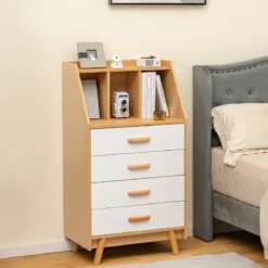 Sideboard Kommode mit 4 Schubladen 60 x 40 x 110 cm Natur