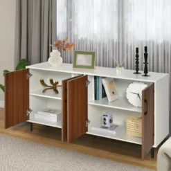 Sideboard Kommode mit 4 Türen Anrichte Schrank Holz 148 x 40 x 75,5 cm Walnuss