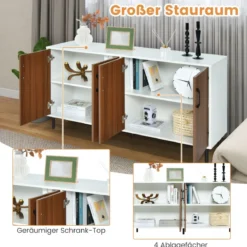 Sideboard Kommode mit 4 Türen Anrichte Schrank Holz 148 x 40 x 75,5 cm Walnuss