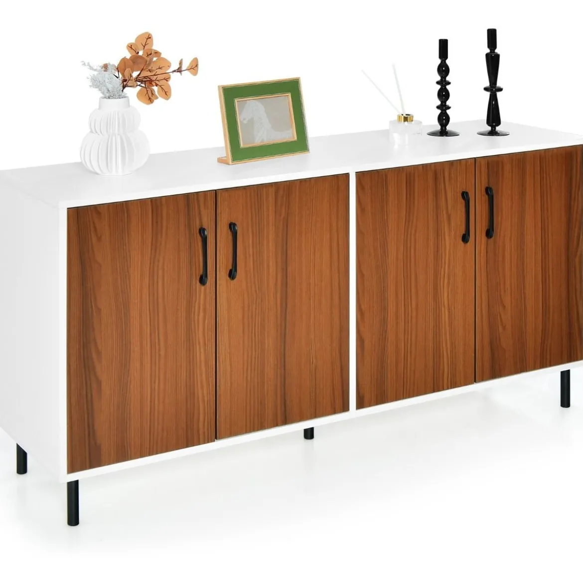 Sideboard Kommode mit 4 Türen Anrichte Schrank Holz 148 x 40 x 75,5 cm Walnuss