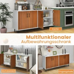 Sideboard Kommode mit 4 Türen Anrichte Schrank Holz 148 x 40 x 75,5 cm Walnuss