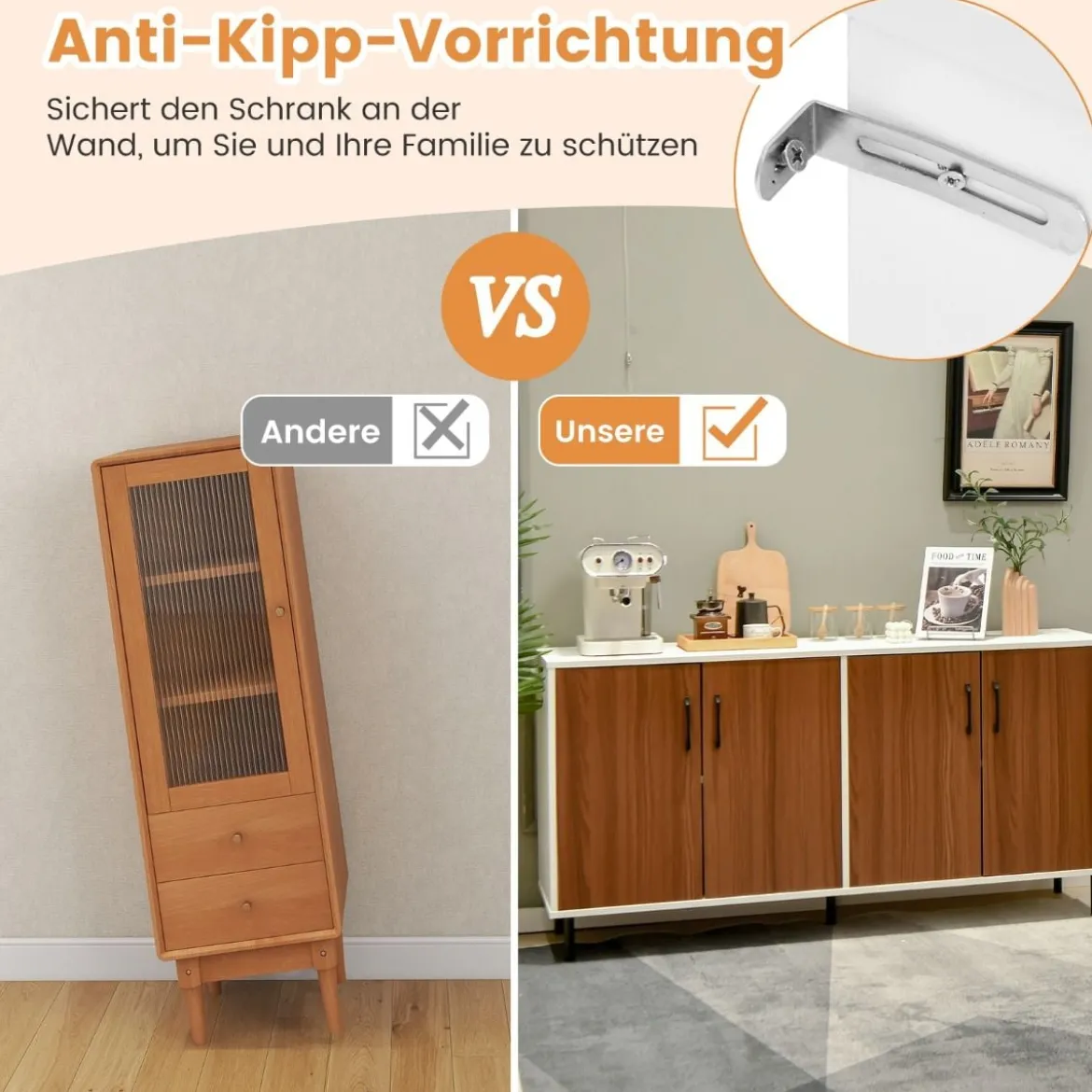 Sideboard Kommode mit 4 Türen Anrichte Schrank Holz 148 x 40 x 75,5 cm Walnuss
