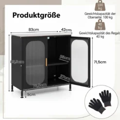 Sideboard Kommode mit Verstellbarer Ablage Buffetschrank mit Halbtransparenter Doppeltür Schwarz