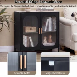 Sideboard Kommode mit Verstellbarer Ablage Buffetschrank mit Halbtransparenter Doppeltür Schwarz
