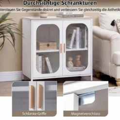 Sideboard Kommode mit Verstellbarer Ablage Buffetschrank mit Halbtransparenter Doppeltür Weiß