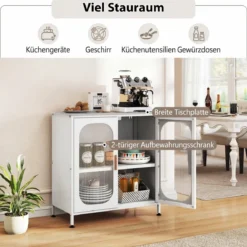 Sideboard Kommode mit Verstellbarer Ablage Buffetschrank mit Halbtransparenter Doppeltür Weiß