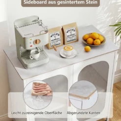 Sideboard Kommode mit Verstellbarer Ablage Buffetschrank mit Halbtransparenter Doppeltür Weiß