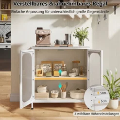 Sideboard Kommode mit Verstellbarer Ablage Buffetschrank mit Halbtransparenter Doppeltür Weiß