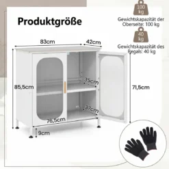 Sideboard Kommode mit Verstellbarer Ablage Buffetschrank mit Halbtransparenter Doppeltür Weiß