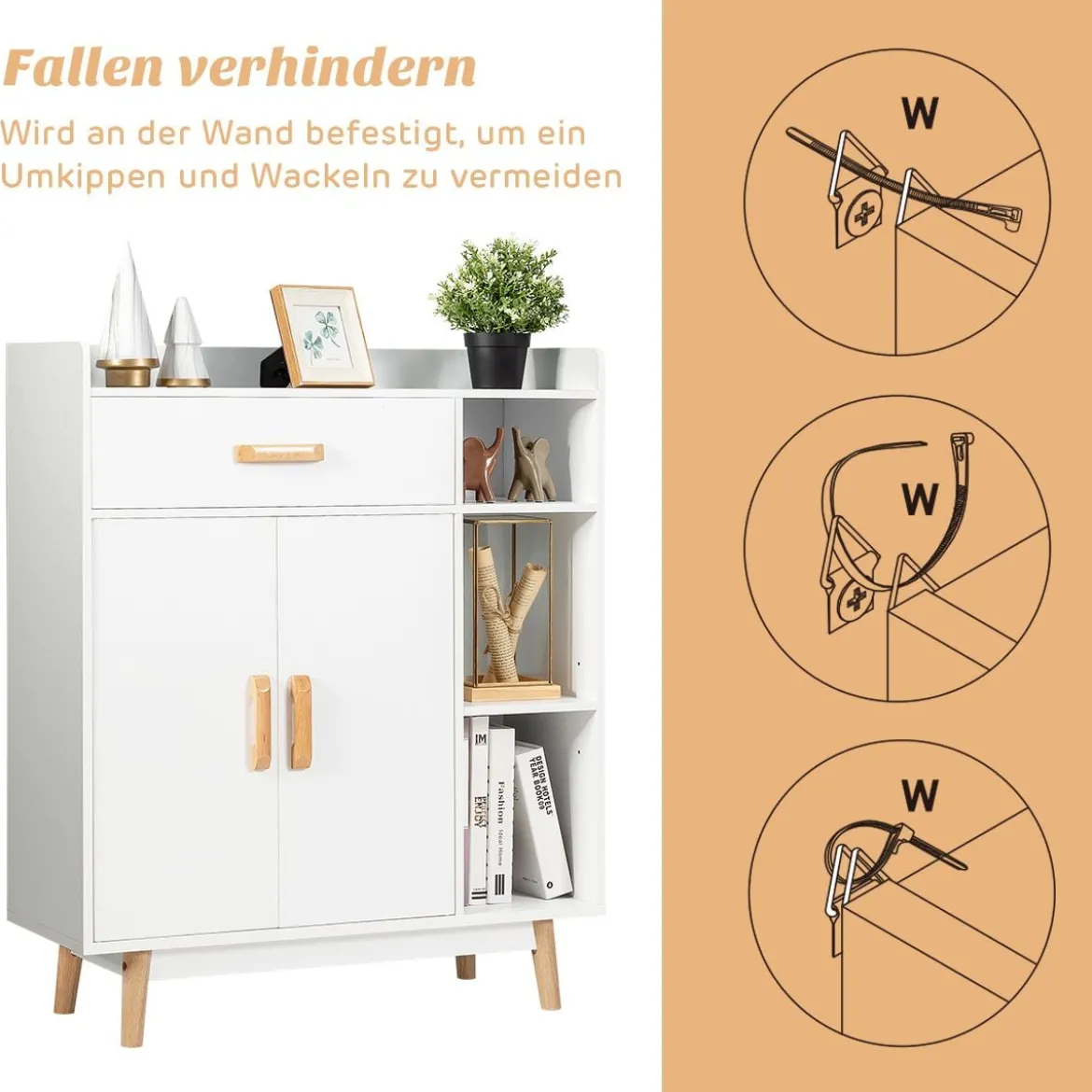 Sideboard Konsolenschrank aus Holz Schubladenkommode Beistellschrank Weiß