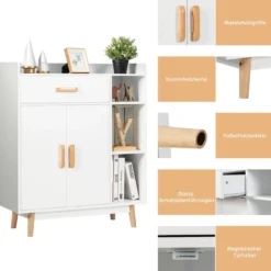 Sideboard Konsolenschrank aus Holz Schubladenkommode Beistellschrank Weiß
