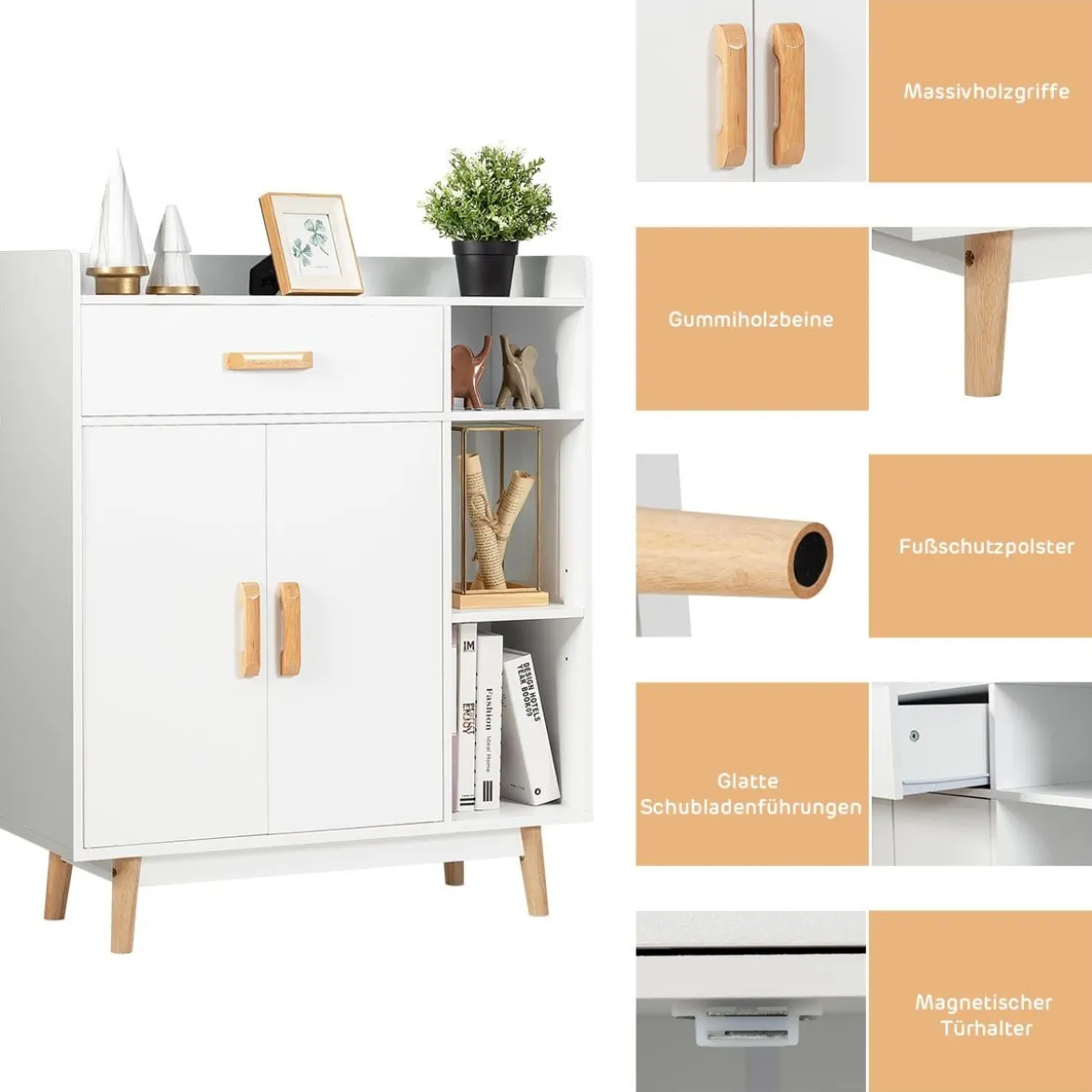 Sideboard Konsolenschrank aus Holz Schubladenkommode Beistellschrank Weiß