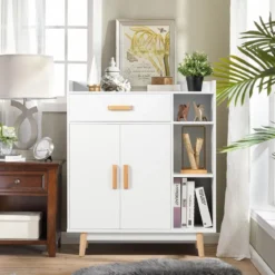 Sideboard Konsolenschrank aus Holz Schubladenkommode Beistellschrank Weiß