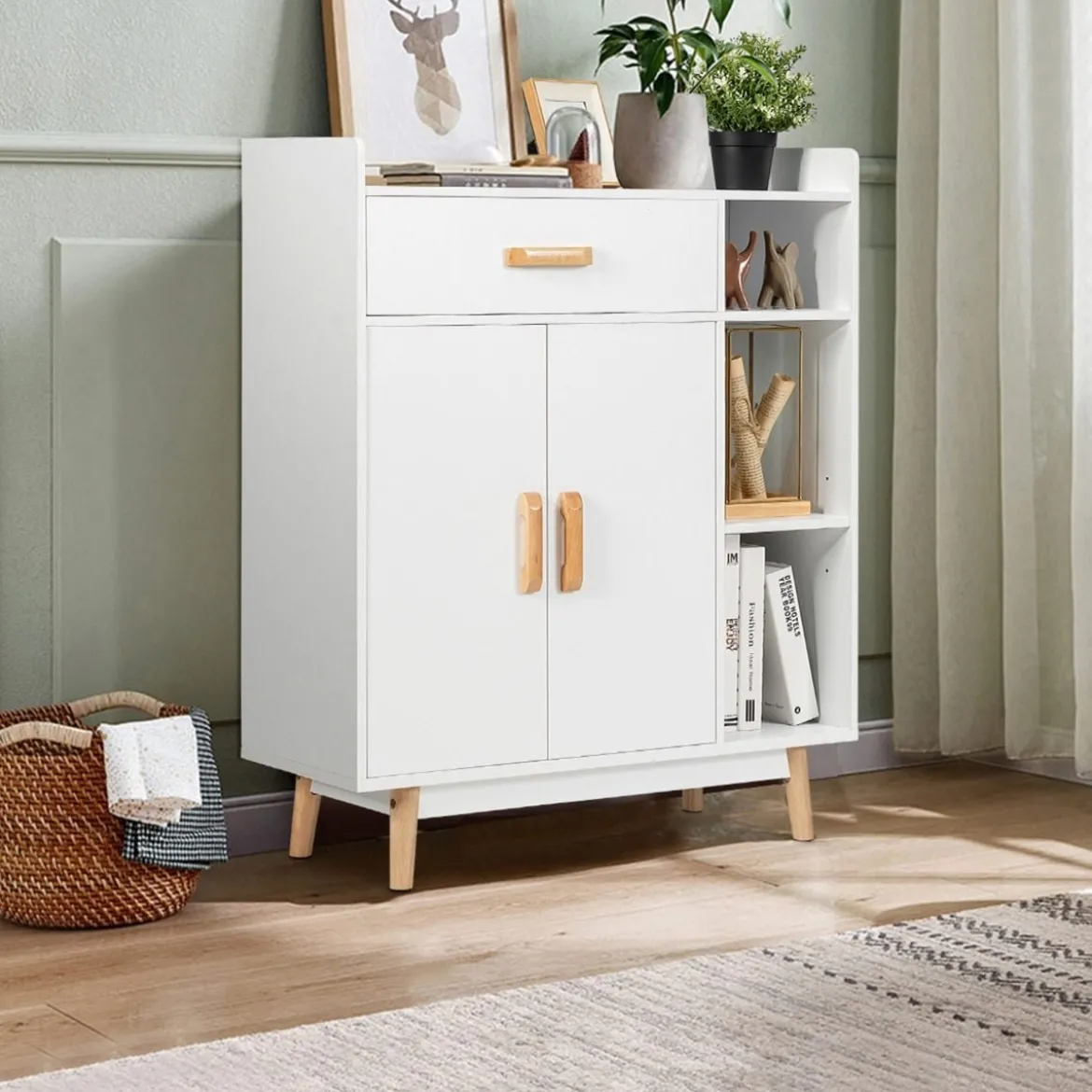 Sideboard Konsolenschrank aus Holz Schubladenkommode Beistellschrank Weiß