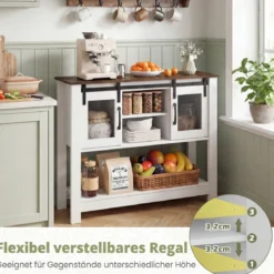 Sideboard mit Ablage & 2 Schiebetüren & 2 Offenen Fächern & Verstellbarem Regal Flurtisch
