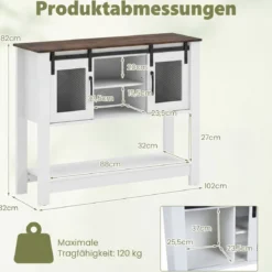 Sideboard mit Ablage & 2 Schiebetüren & 2 Offenen Fächern & Verstellbarem Regal Flurtisch