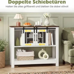 Sideboard mit Ablage & 2 Schiebetüren & 2 Offenen Fächern & Verstellbarem Regal Flurtisch