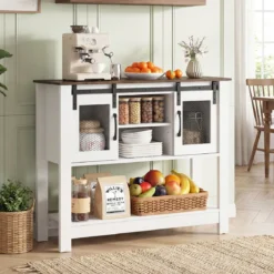 Sideboard mit Ablage & 2 Schiebetüren & 2 Offenen Fächern & Verstellbarem Regal Flurtisch