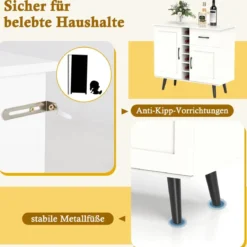 Sideboard mit 6-Flaschen Weinregal & Schublade & 2 Türen Moderner Weinbar Schrank Weiß