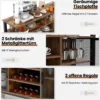 Sideboard mit 2 Metallgittertüren & Offenen Fächern & Weinregalen & Weinglashaltern Braun