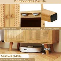 Sideboard mit 2 Rattantüren Küchenschrank aus Bambus mit Arbeitsplatte 80 x 34,5 x 85 cm Natur