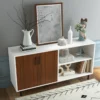 Sideboard mit Schrank und 2 offenen Fächern Kommode aus Holz 148 x 40 x 75cm Walnuss