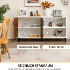 Sideboard mit Schrank und 2 offenen Fächern Kommode aus Holz 148 x 40 x 75cm Walnuss