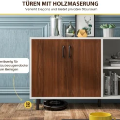 Sideboard mit Schrank und 2 offenen Fächern Kommode aus Holz 148 x 40 x 75cm Walnuss