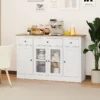 Sideboard mit 3 Schubladen & 2 Glastüren & Verstellbaren Regalen Küchenschrank Weiß
