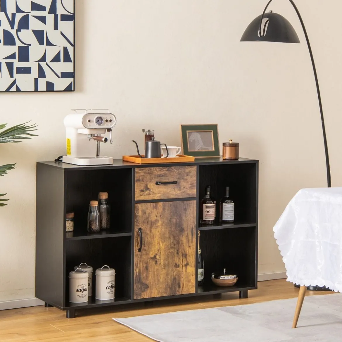 Sideboard mit Schublade 4 Offenen Fächern und 1 Tür 120 x 40 x 80 cm