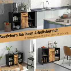 Sideboard mit Schublade 4 Offenen Fächern und 1 Tür 120 x 40 x 80 cm