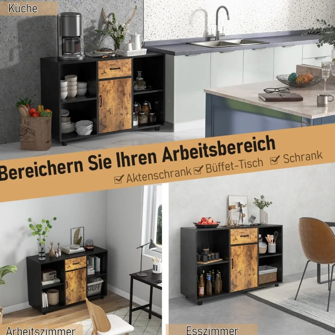 Sideboard mit Schublade 4 Offenen Fächern und 1 Tür 120 x 40 x 80 cm