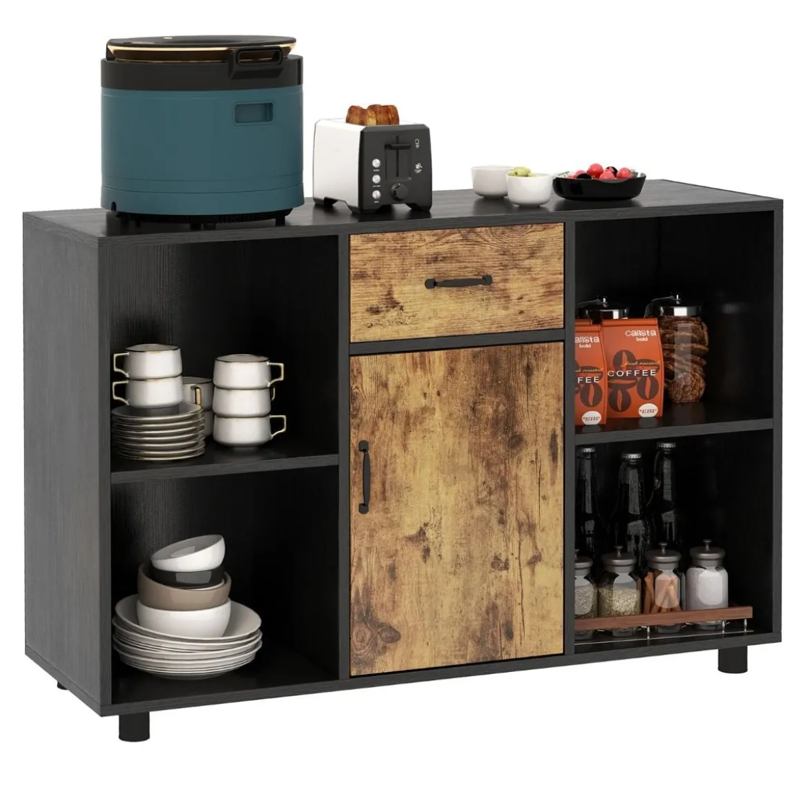 Sideboard mit Schublade 4 Offenen Fächern und 1 Tür 120 x 40 x 80 cm