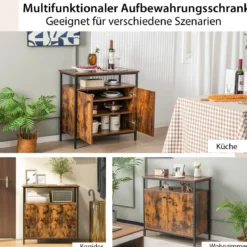Sideboard mit 3-Stöckiger Schrank und Türen Küchenschrank mit offenem Regal 80 x 40 x 80 cm Rustikales Braun