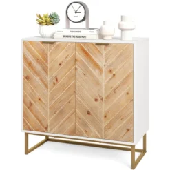 Sideboard mit 2 Türen Küchenschrank mit Regal Buffetschrank modern mit Metallbeinen Weiß 80 x 40 x 80 cm