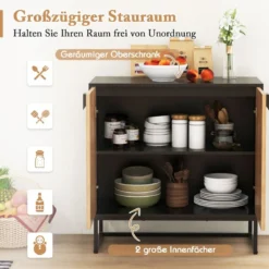 Sideboard mit 2 Türen Küchenschrank mit Regal Buffetschrank modern mit Metallbeinen 80 x 40 x 80 cm Schwarz