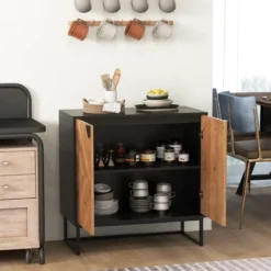 Sideboard mit 2 Türen Küchenschrank mit Regal Buffetschrank modern mit Metallbeinen 80 x 40 x 80 cm Schwarz