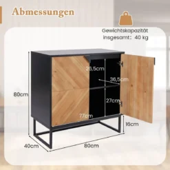 Sideboard mit 2 Türen Küchenschrank mit Regal Buffetschrank modern mit Metallbeinen 80 x 40 x 80 cm Schwarz