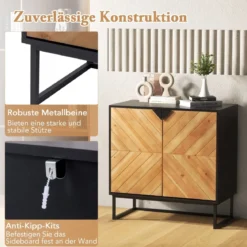 Sideboard mit 2 Türen Küchenschrank mit Regal Buffetschrank modern mit Metallbeinen 80 x 40 x 80 cm Schwarz