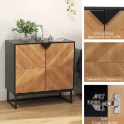 Sideboard mit 2 Türen Küchenschrank mit Regal Buffetschrank modern mit Metallbeinen 80 x 40 x 80 cm Schwarz