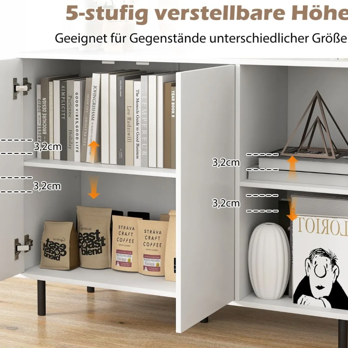 Sideboard mit 2 Türen & Verstellbaren Regalen Moderner Küchenschrank Buffet Schrank