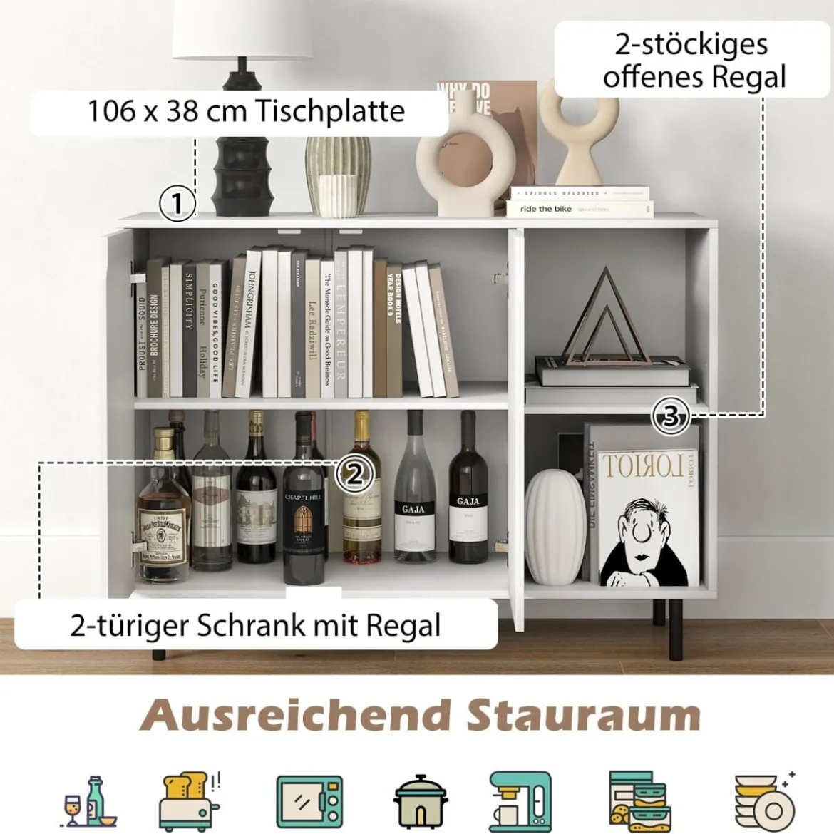 Sideboard mit 2 Türen & Verstellbaren Regalen Moderner Küchenschrank Buffet Schrank