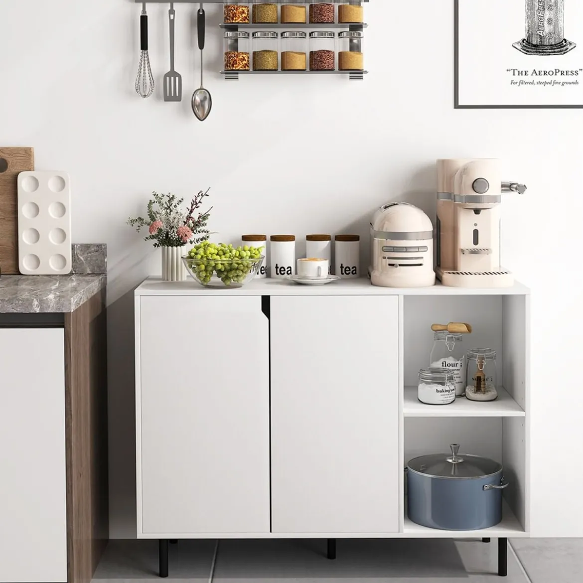 Sideboard mit 2 Türen & Verstellbaren Regalen Moderner Küchenschrank Buffet Schrank