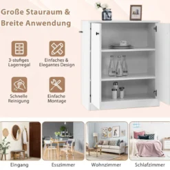 Sideboard modern Aufbewahrungsschrank mit 2 Türen moderner Lagerschrank mit 3 Regalen Weiß