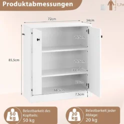 Sideboard modern Aufbewahrungsschrank mit 2 Türen moderner Lagerschrank mit 3 Regalen Weiß