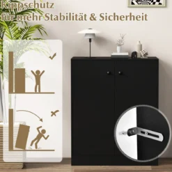 Sideboard modern freistehender Bodenschrank mit Kippschutz Flurschrank mit verstellbaren Regalen 72 x 34 x 85,5 cm Schwarz