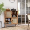 Sideboard Schrank aus Holz Kommode mit 4 Fächern & 2 Türen Anrichteschrank Rattan